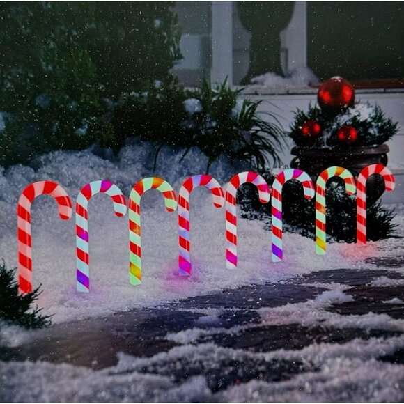 Gemmy Orchestra of Lights 8 Candy Cane Christmas Pathway Markers Color Changing - Picture 2 of 9
